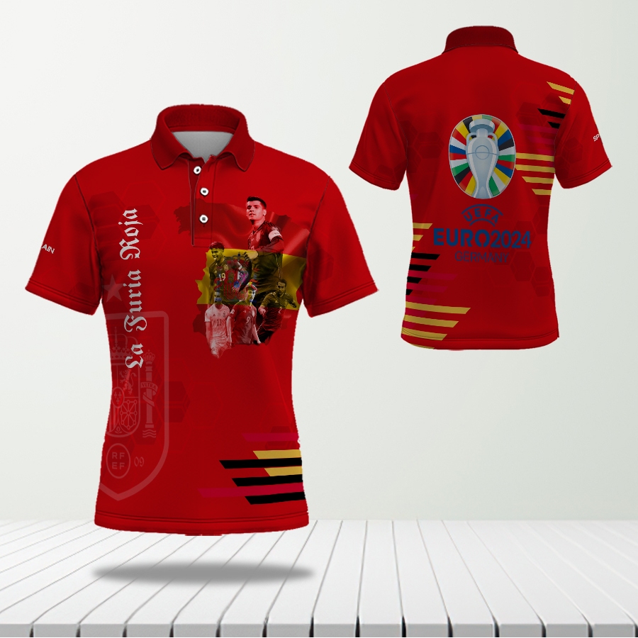 Kaos Polo Tim Spanyol Kasual (Spain) Euro 2024 Dewasa full Printing - The Luminos -