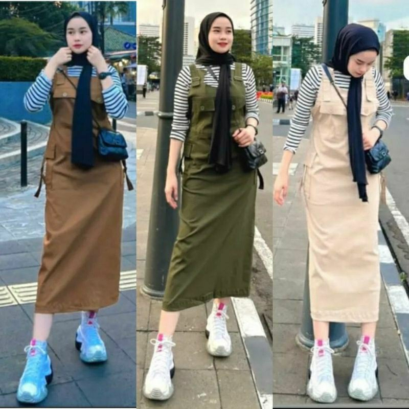 Overall Rok Cargo Wanita Katun Premium Jumpsuit Rok Casual Overall Rok Trendi Wanita Korean Style