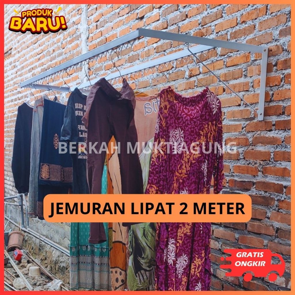 Jemuran Baju Model Lipat Dinding Besi Panjang 2 Meter Warna Putih Elegan