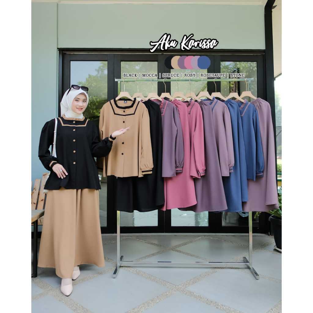 YUNFA ONE SET ROK ORI AKU KARISSA, SET ROK , ONESET ROK, SETELAN, DRESS KEKINIAN, GAMIS MURAH