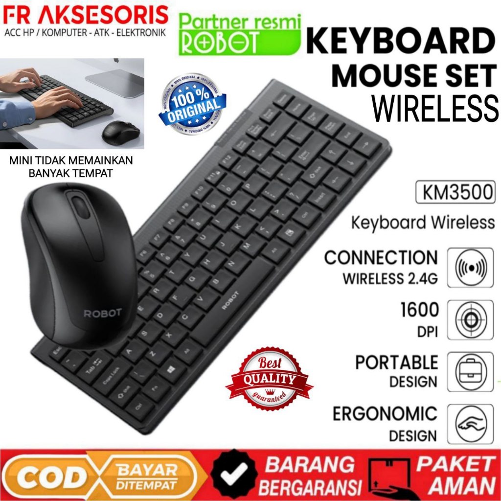 Keyboard Mouse Wireless ROBOT KM3500 Set Combo Keyboard dan Mouse ROBOT
