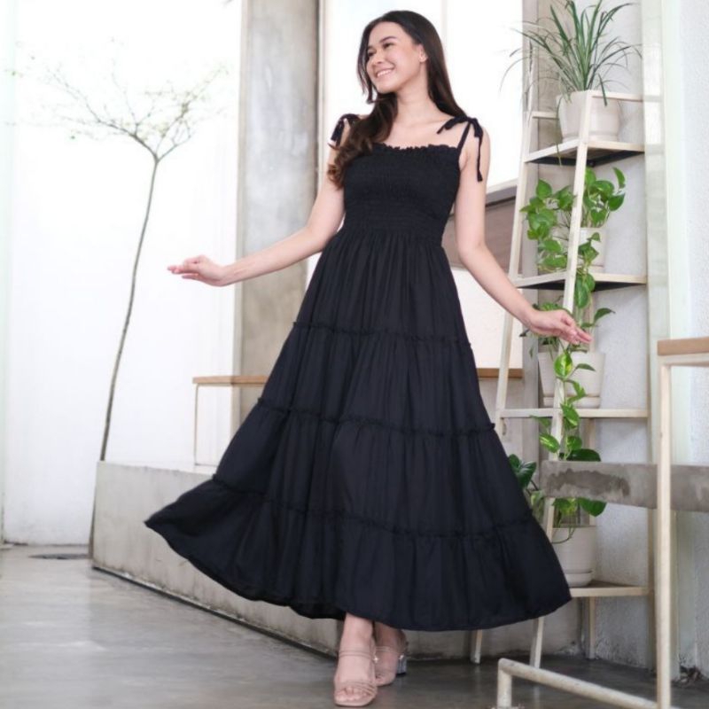 Dress Polos Panjang Gumi Kerut Dada Premium