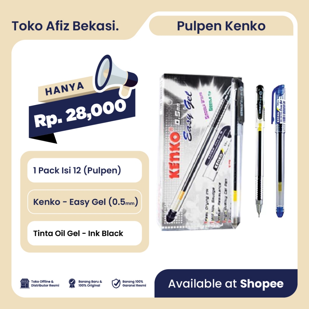 

Pen / Bulpen Kenko Easy Gel (Tinta Hitam) - 1 Pack