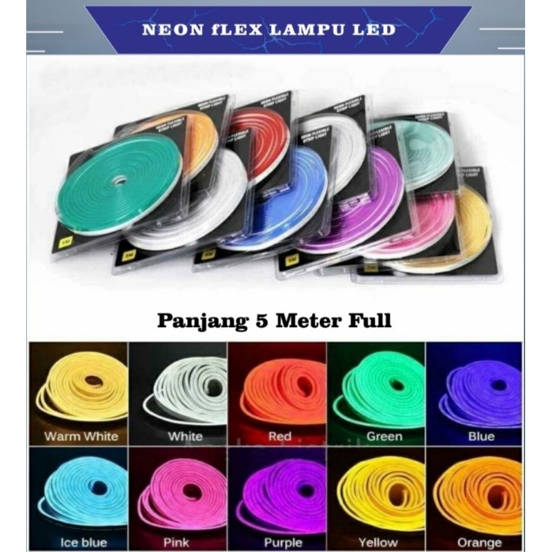 Lampu led selang neon flex LED BAGASI 12v 5 meter led rgb premium motor mobil