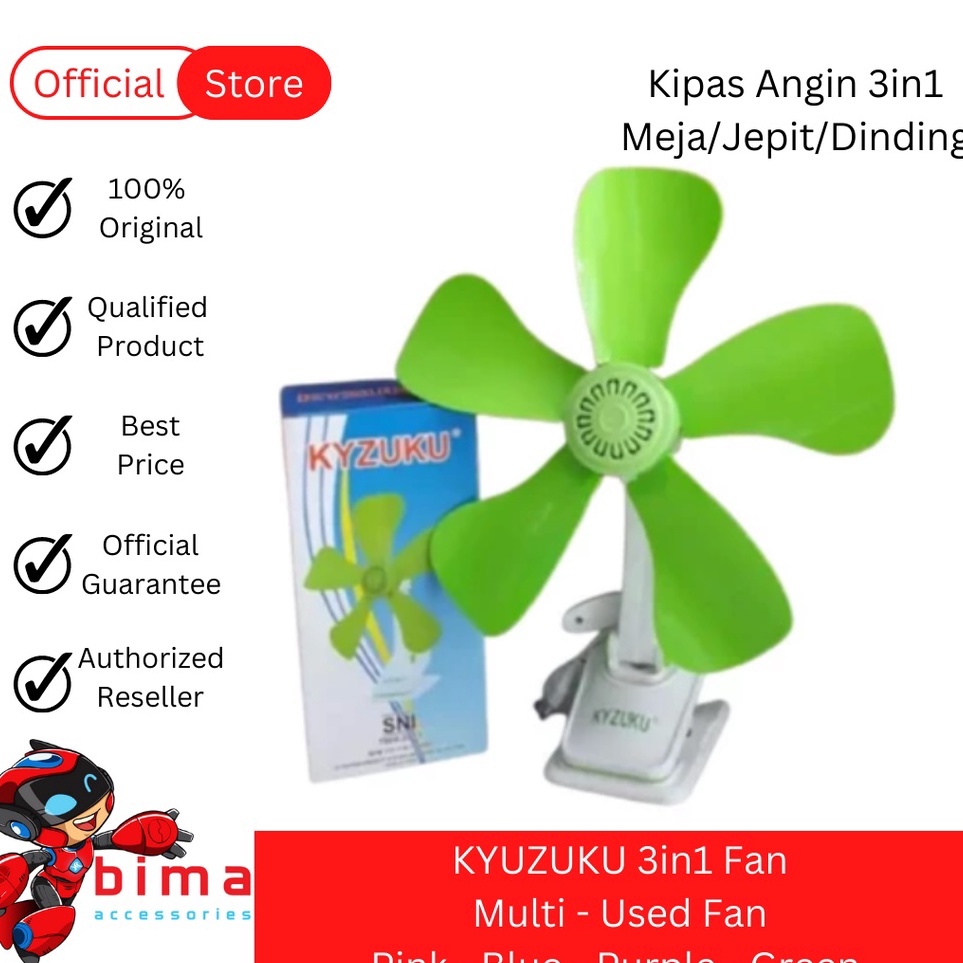 KODE R1B3 Kipas Angin Mini 3 in 1 SNI  Meja  Jepit  Dinding  KYZUKU KY52 29Watt 5 Balingbaling