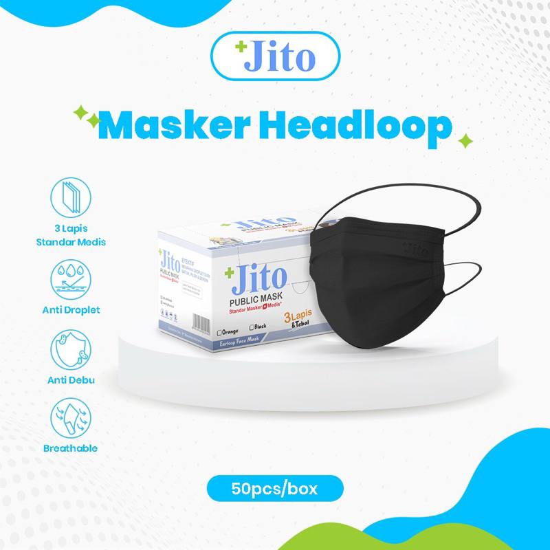 JITO Masker Medis 3 Ply Hijab Hitam - Box isi 50 pcs
