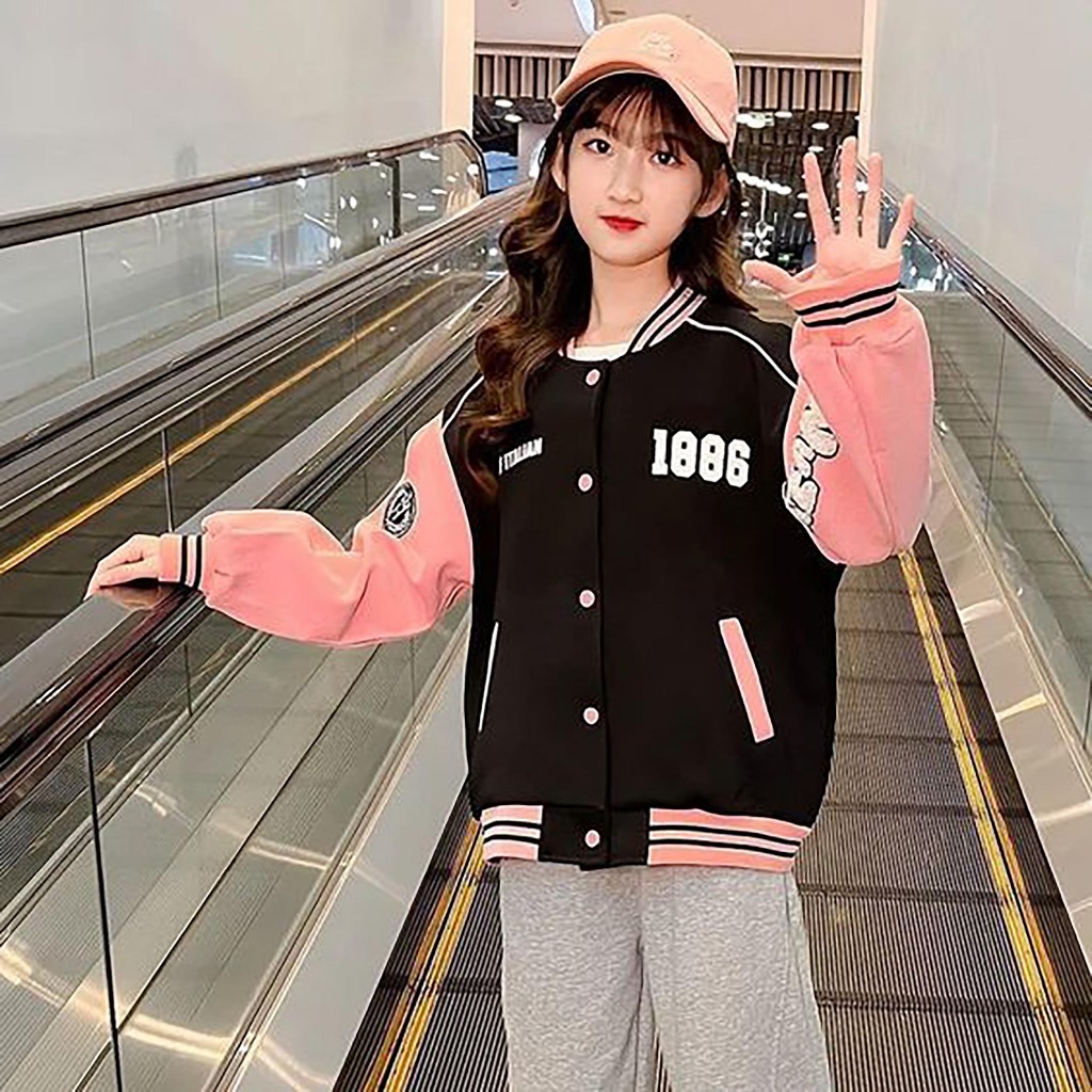 JAKET VARSITY KANCING ANAK BASEBALL SIZE 2 4 6 8 10 12 BAHAN FLEECE MOTIF SABLON DREAM JAKET ANAK KO