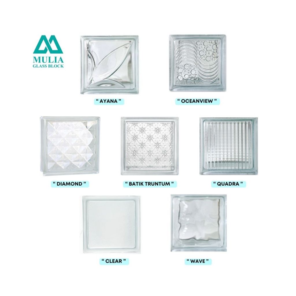Glass Block Mulia Motif Terbaru Ukuran 20X20 Motif  Ayana Oceanview Diamond Batik Truntum Quarda Cle