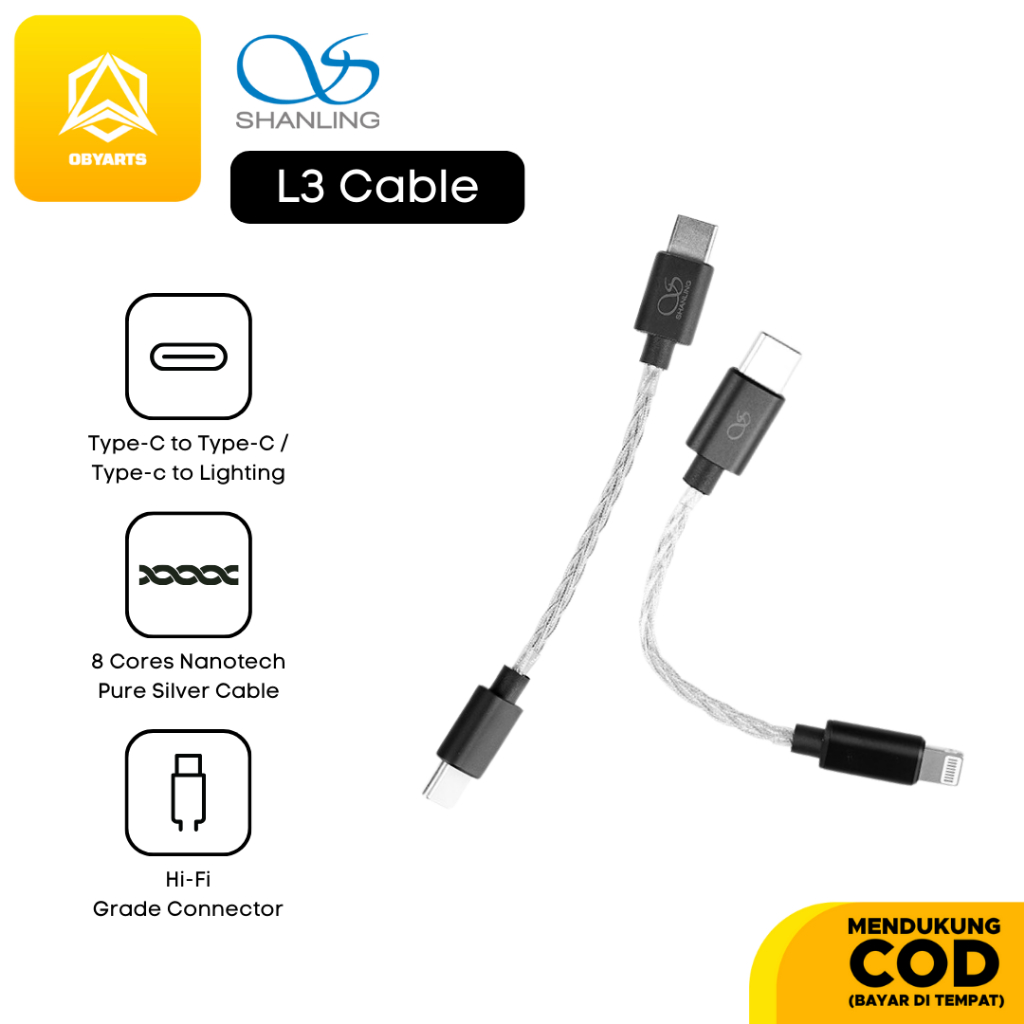 Shanling L3 Type-C to Type C / Lightning 8 Core Neotech Silver Cable Connector for DAC