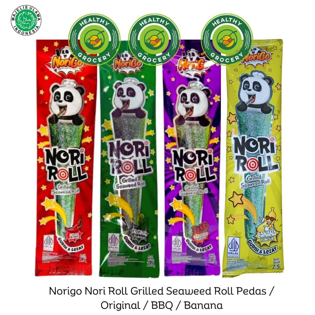 

Norigo Nori Roll Grilled Seaweed Roll Original / Pedas / BBQ / Banana Flavour 2,5g / Nori Roll