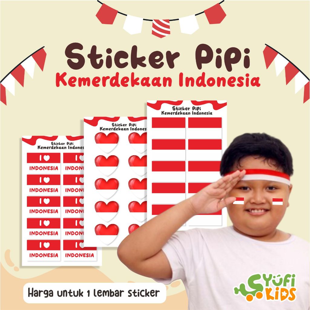 

YUFIKIDS - [10stiker] Stiker Pipi Bendera Merah Putih HUT RI / Stiker Kemerdekaan Indonesia isi 10 sticker cutting