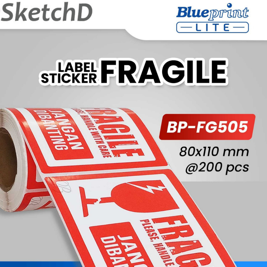 

Label Stiker Fragile Jangan Dibanting 80 x 110mm Sticker Blueprint 505