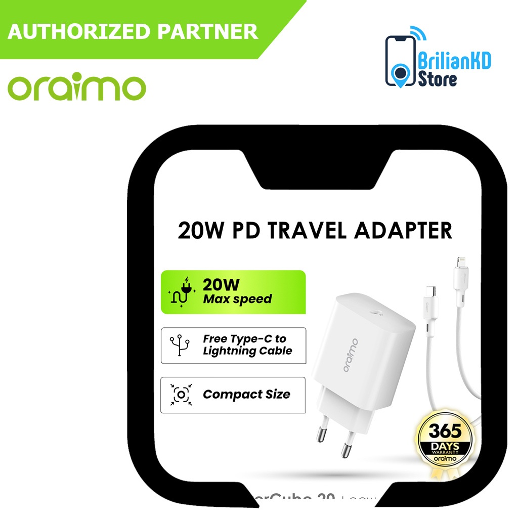 ORAIMO OCW-E106S SET CHARGER + KABEL IPHONE LIGHTNING TO TYPE-C 20W