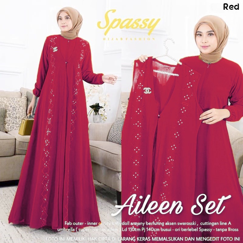 [Ada jumbo] AILEEN set / Ailen Dres / Aileen Dress / Aileen Gamis-Red