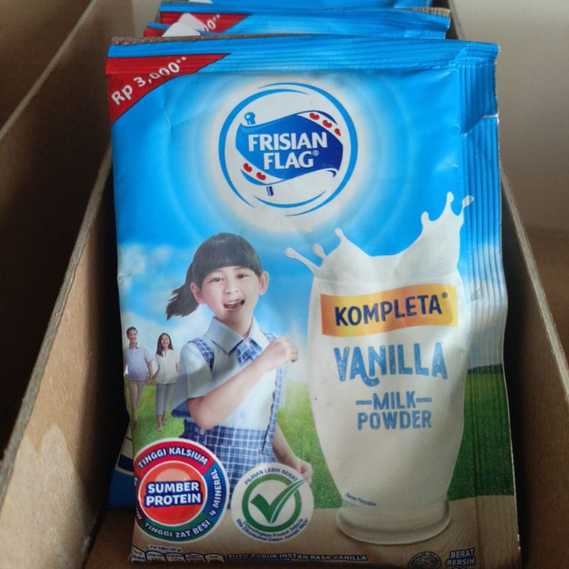 

Frisian Flag susu bubuk sachet 30g Vanila dan Coklat