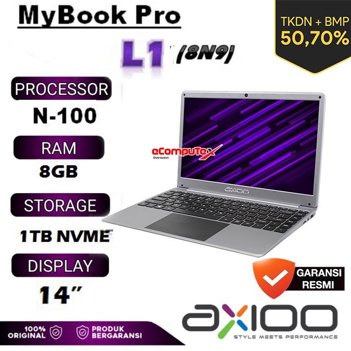 LAPTOP AXIOO MYBOOK PRO L1 (8N9) N100 8GB / 1TB 14" INCH  GARANSI RESMI - TKDN