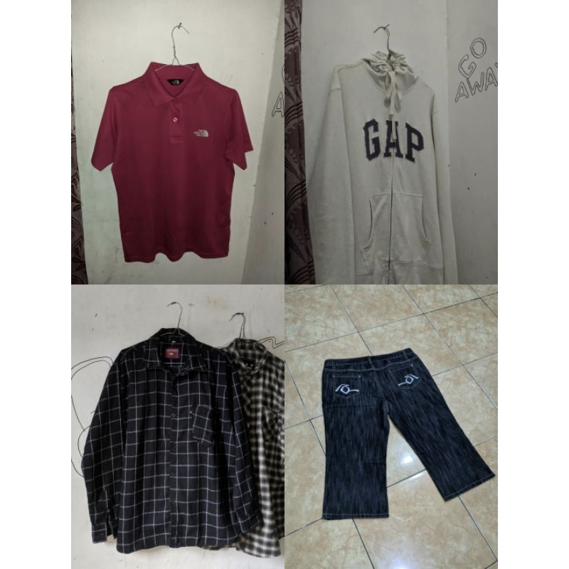 trift kaos polo,kemeja,jaket, jeans mix brand