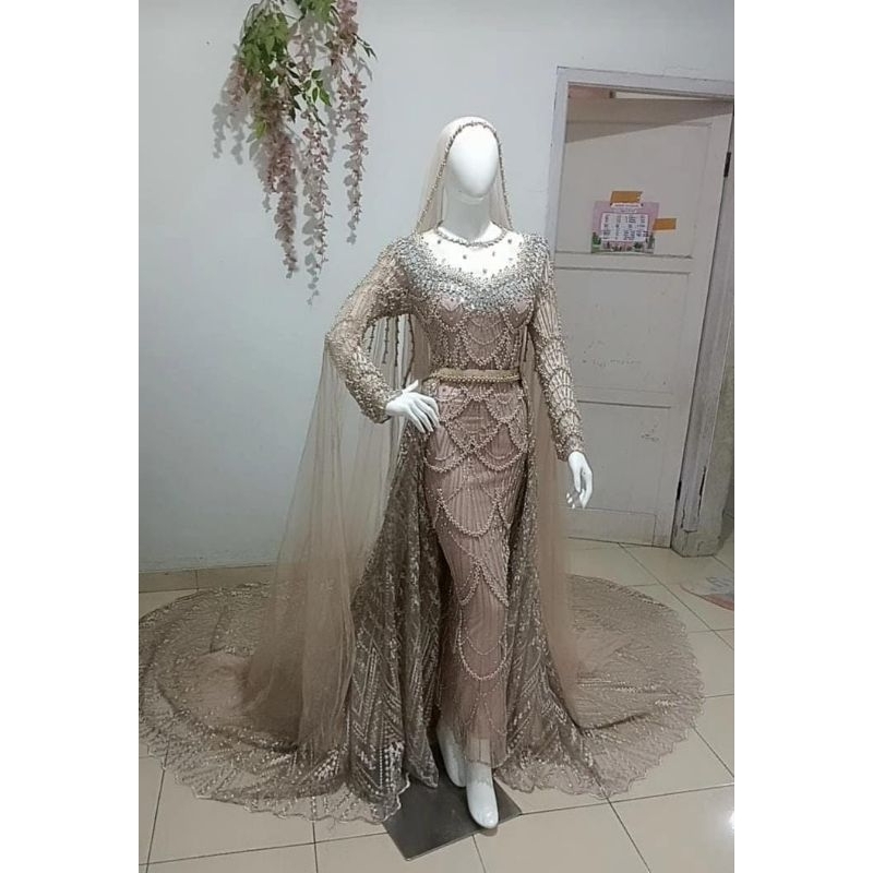 GAUN PENGANTIN SLIM DRESS CENTIL JUBAH BEREKOR/GAUN MEWAH//BAJU PENGANTIN TERBARU   /GAUN DRESS FUL 