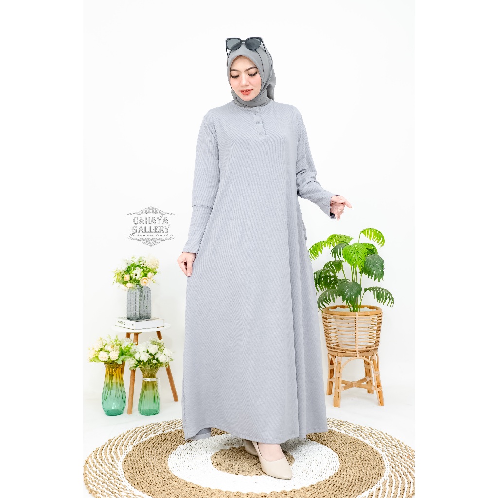 Keyra Dress Batwing Button Knit Premium - Gamis Casual Simpel Panjang Muslim Sporty Busui
