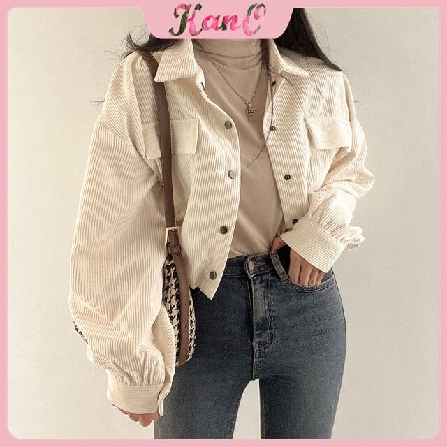 KANO Corduroy Jaket Korean Style Wanita Retro Kolor Terbaru Jacket Crop Top baju atasan wanita terba