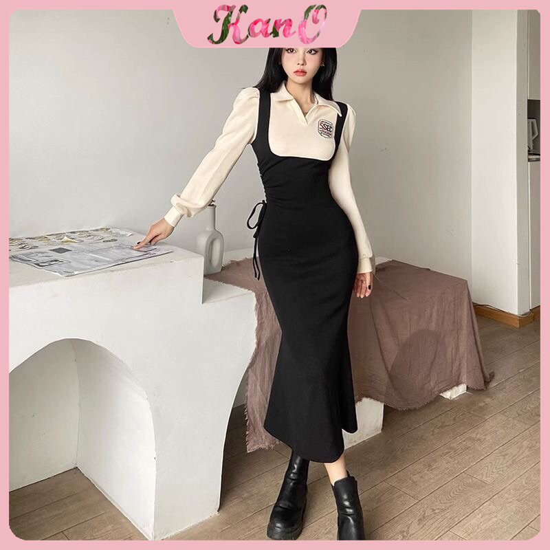 KANO Dress Hijab friendly Style Polo dress korean style baju kondangan wanita kekinian dress hitam d