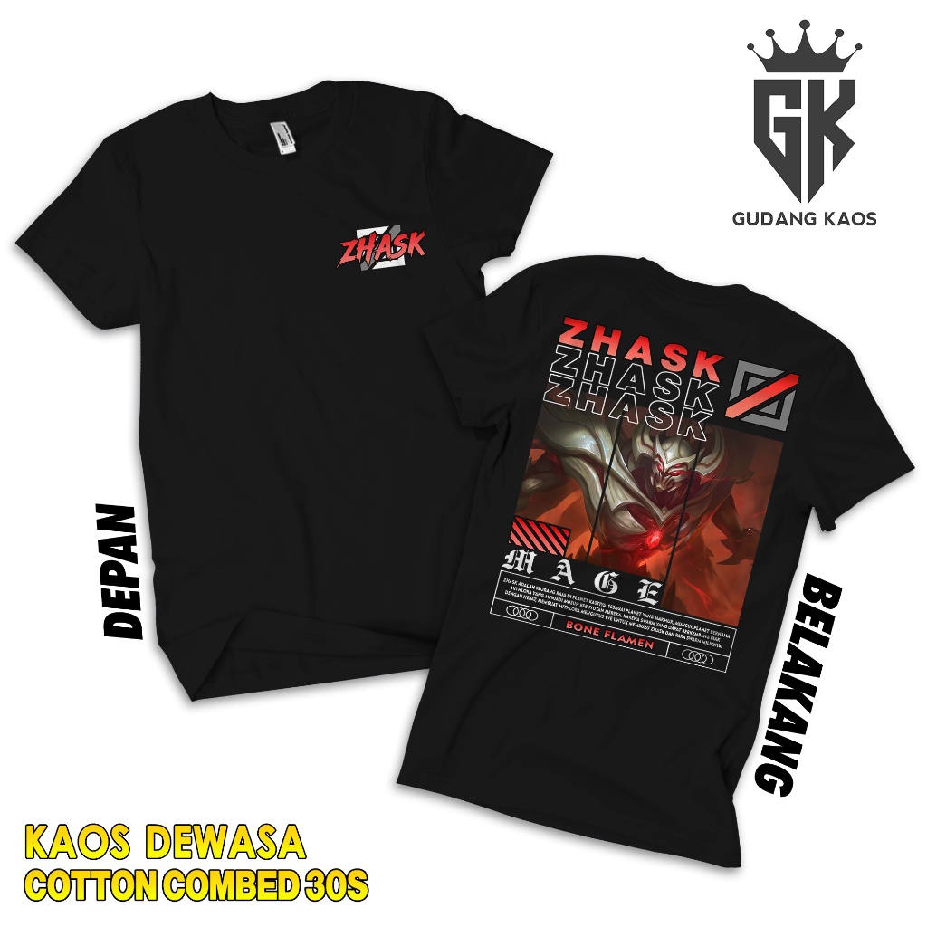 Gudang Kaos ML Zhask Bone Flamen - Baju Mobile Legend - Baju ML - Kaos Distro Pria Cotton Combed 30s