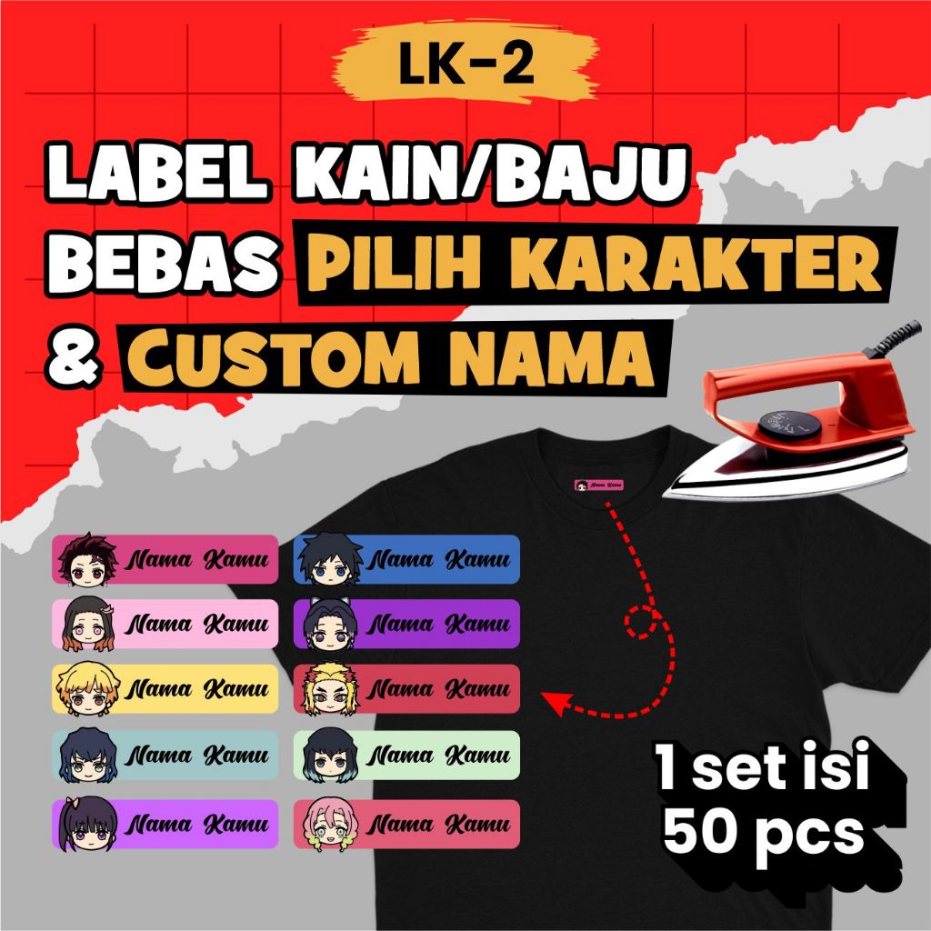 

Label Kain Stiker Baju Karakter Anime Demon Slayer isi 50 Pcs Bisa Custom Nama LK2