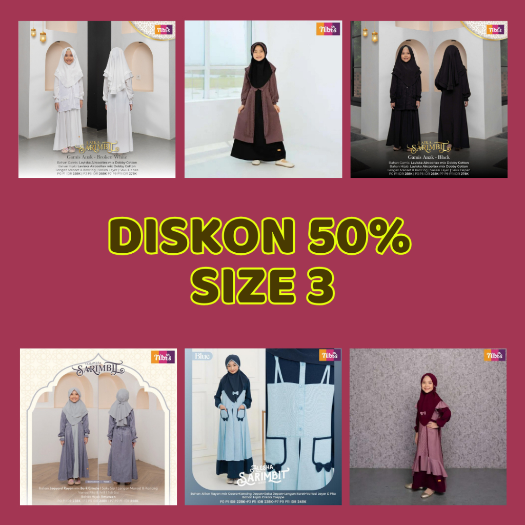 Diskon 50% Baju Muslim Nibras Gamis Anak Set Hijab Usia 3 - 4 Tahun