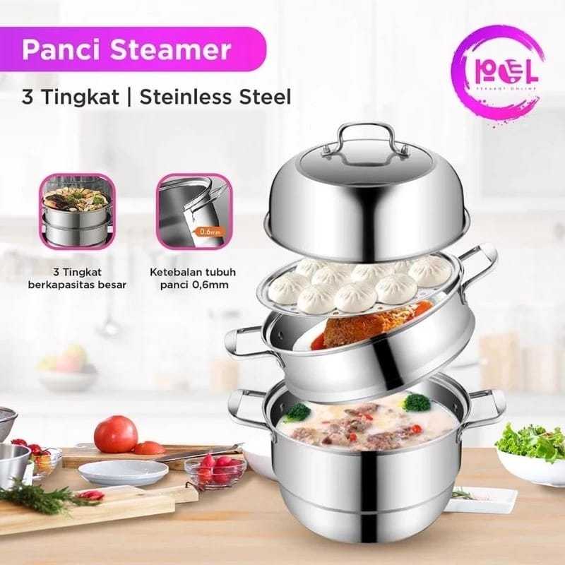 (COD )Alaska steam Pot 3 susun/ Panci Steamer Stainless Steel 3 Susun | Panci Alaska | Panci Kukus S