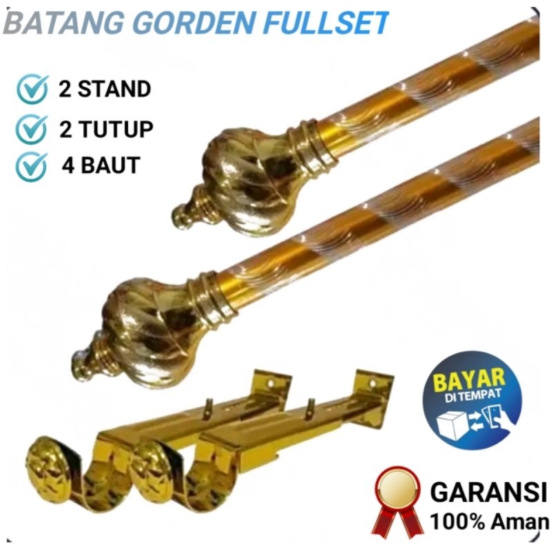 Tiang Gorden Batang Gorden Jendela Kamar Full Set Besi Gorden Rel Gorden Ulir Polos Garis