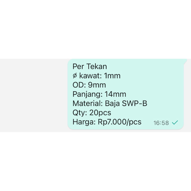 per Spring Pegas Tekan OD 9mm 1mm  Panjang 14mm
