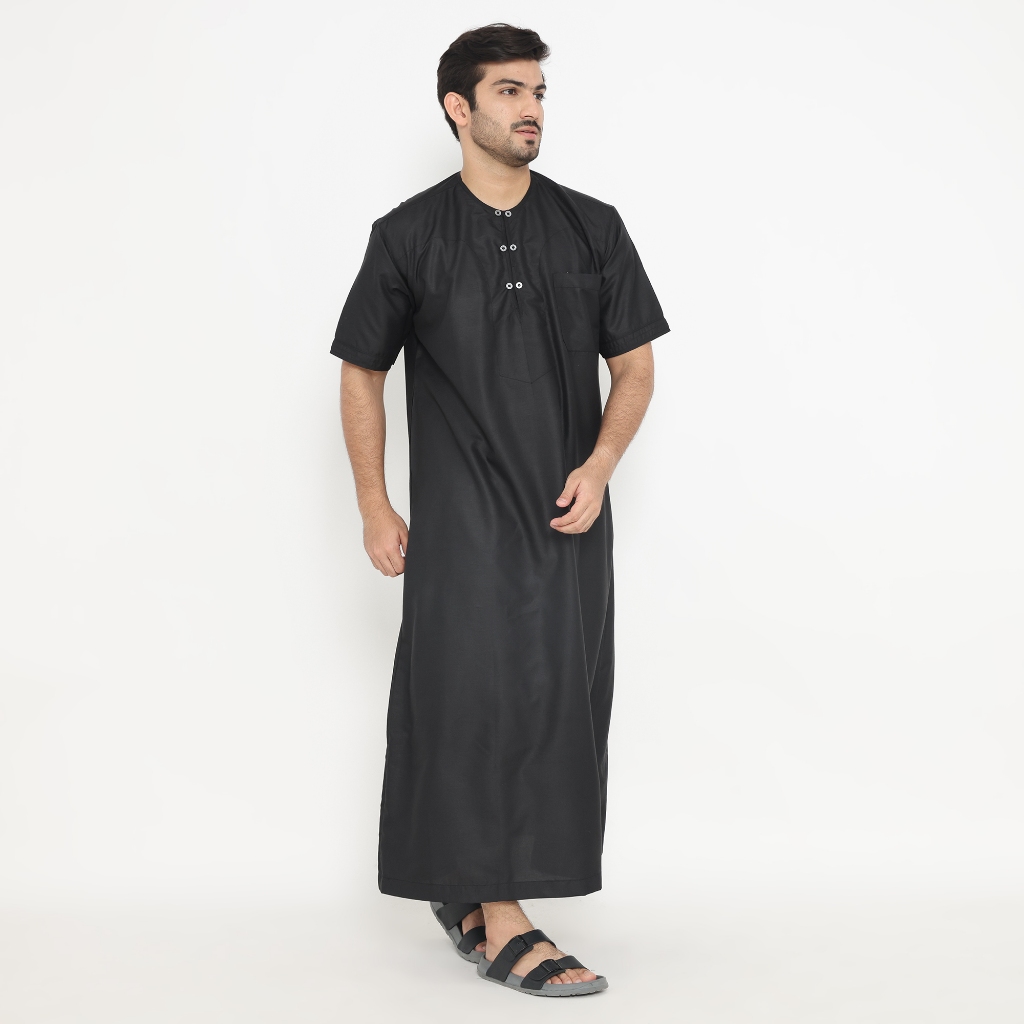 LATAHZAN GAMIS PRIA OMAN LENGAN PENDEK HITAM