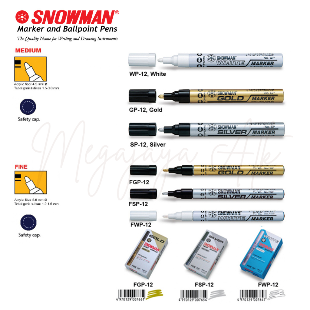 

SPIDOL SNOWMAN MARKER PUTIH, SILVER & GOLD ( EMAS ) KECIL / SNOWMAN PAINT MARKER