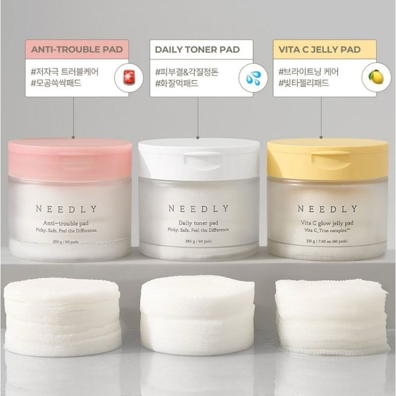 NEEDLY Daily Toner Pad pads / Anti Trouble Pad/Vita C Glow Jelly Pads Vitamin C 60Pcs - Needly