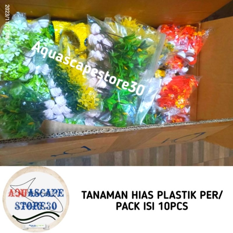 tanaman hias plastik perpack isi 10pcs dekorasi aquarium aquascape