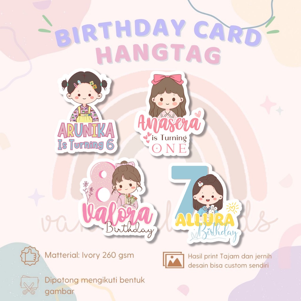 

25PCS HANGTAG ULANG TAHUN / TAG HAMPERS ULANG TAHUN HANGTAG CUTE GIRLS