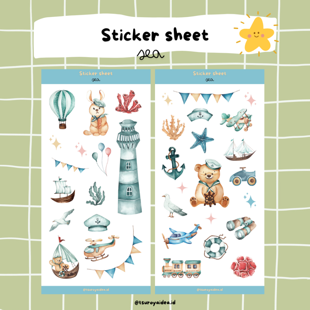 

SS019 - Sea Sticker Sheet, Sticker Journal Lucu Aesthetic