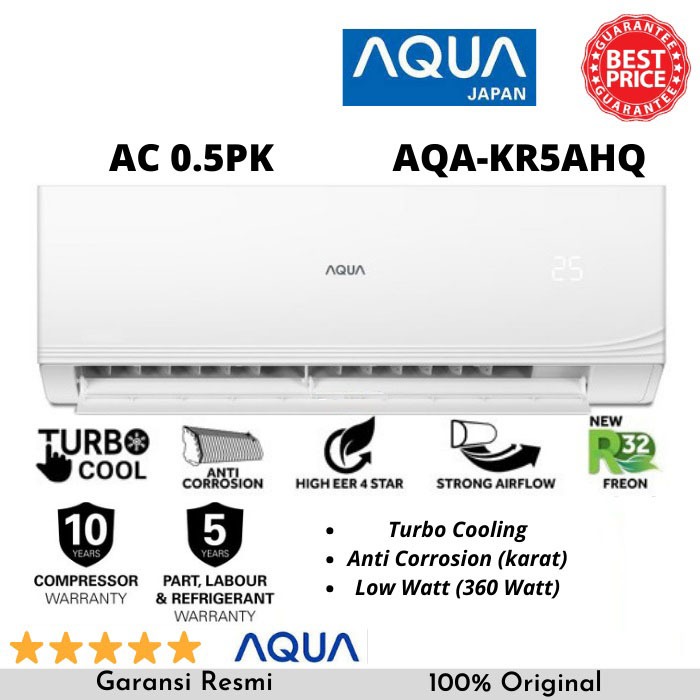 PROMO AC AQUA 1/2 PK AQA-KR5AHQ TURBO COOLING LOW WATT 0.5 PK (CIREBON )