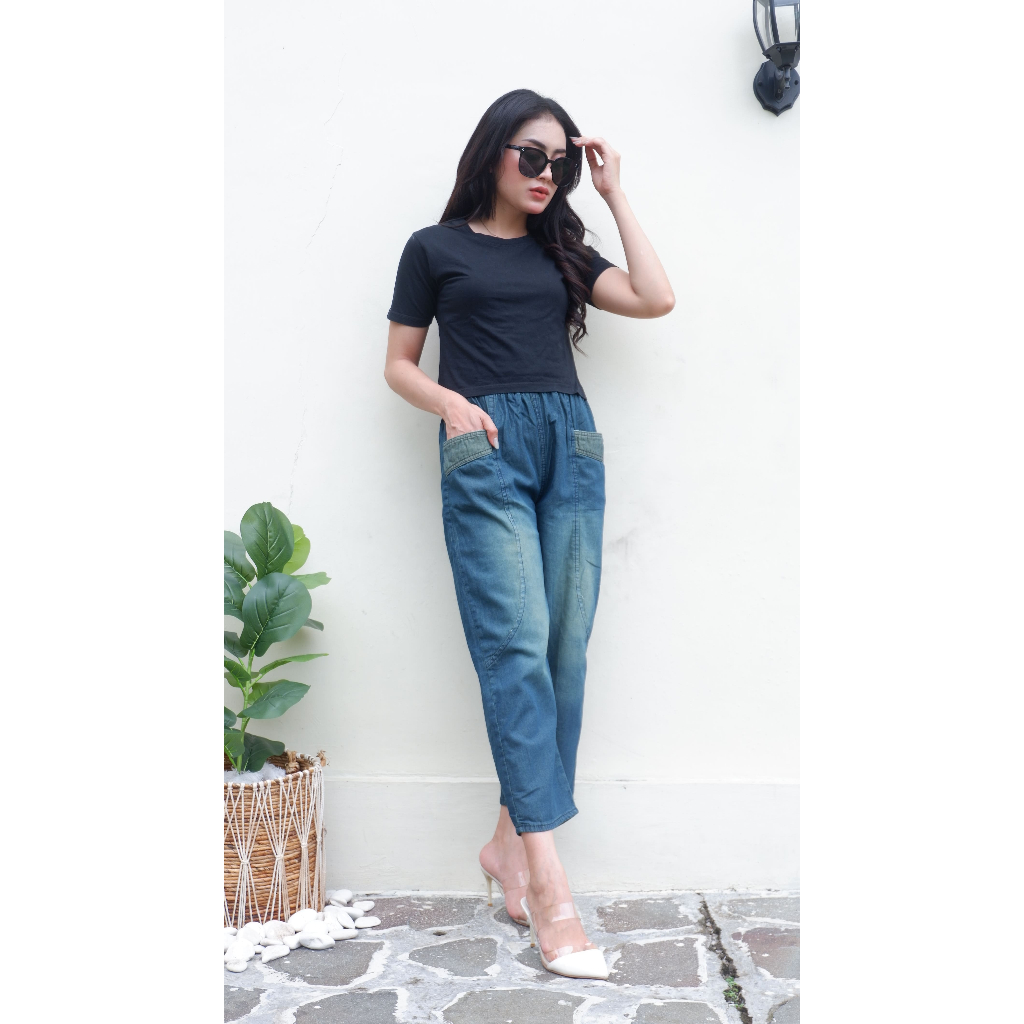 Leo Jeans Pants Jumbo / Celana Big Size Wanita / Celana Jeans Jumbo / Celana Wanita Korea