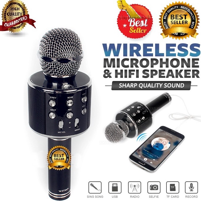 BAGUS MIC KARAOKE BLUETOOTH WIRELESS PORTABLE WS858  Mic WS 858 Speaker Smule Wireless Portable  Mic