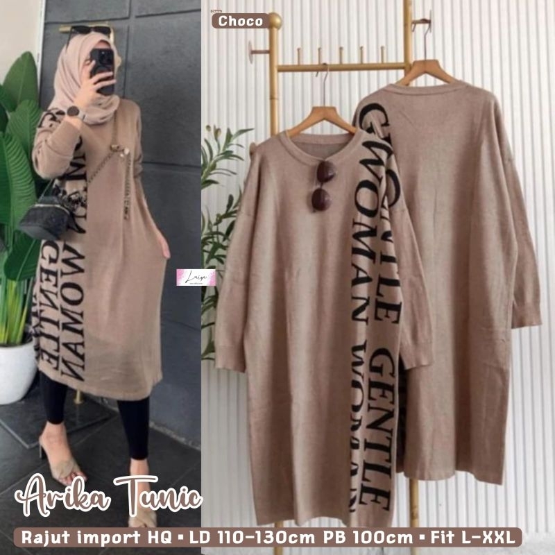 ATASAN LONG TUNIK WANITA JUMBO/ARIKA/BLOUSE TUNIK WANITA RAJUT IMPORT HQ JUMBO LD 130 CM FIT XXXL
