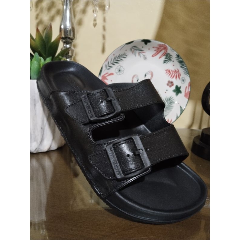 sandal pria kinbos murah hitam polos/sandal pria karet jelly kinbos tali 2/strap 2