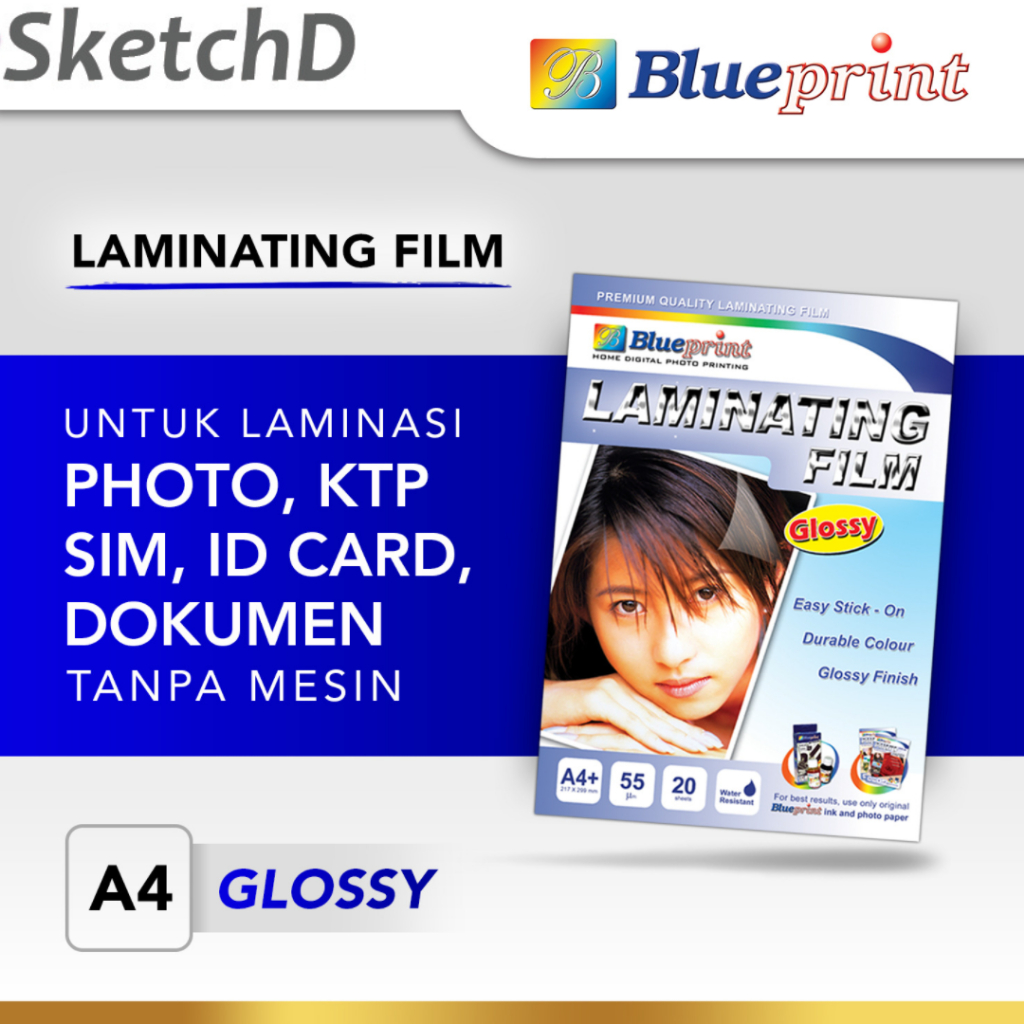

Kertas Plastik Laminating Film Dingin Glossy A4-70gsm Blueprint 20 lbr