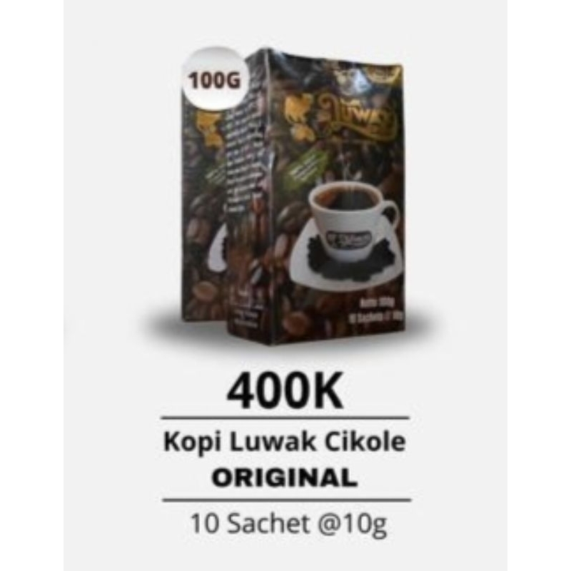 

KOPI LUWAK CIKOLE ORIGINAL Satu BOK isi 10 Sacet @10g
