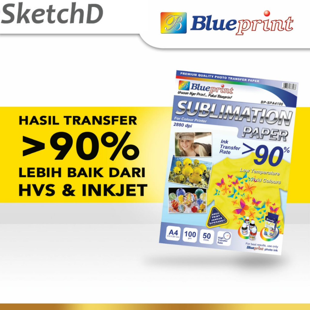 

Kertas Sublim A4-100 Blueprint Transfer sublime paper isi - 50 lbr