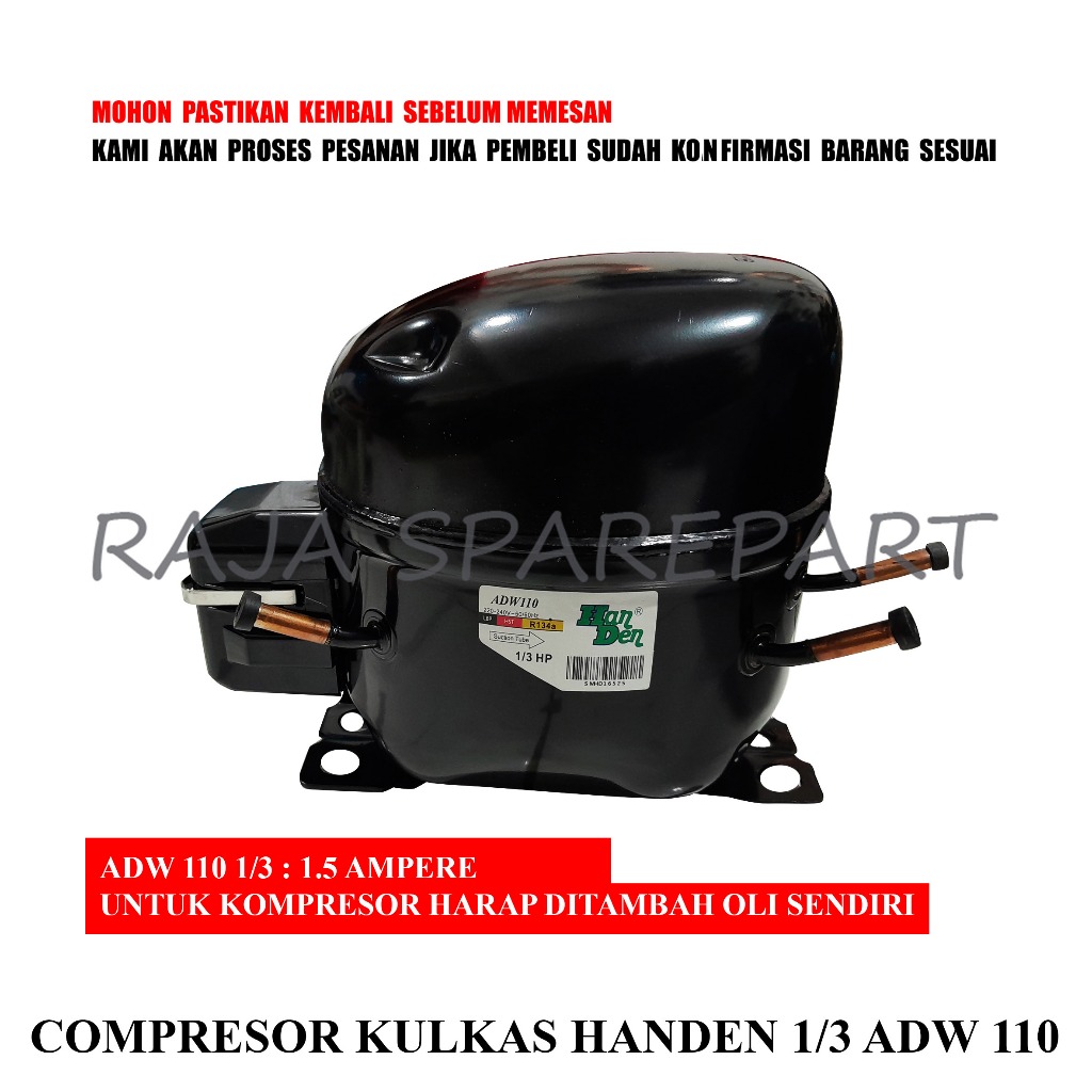 CKHD3 KOMPRESOR KULKAS / COMPRESOR HANDEN 1/3 ADW 110 (HARGA SUDAH TERMASUK PACKING KAYU)