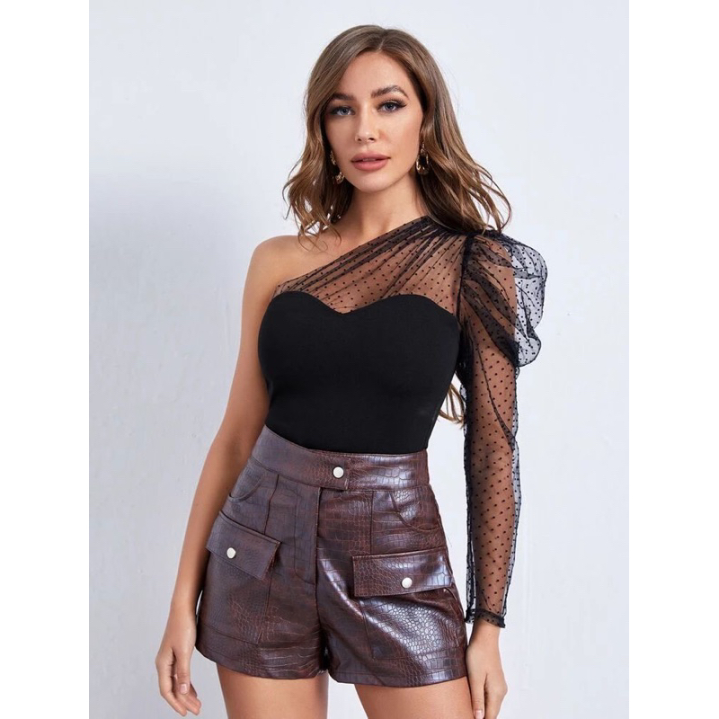 Sukma - Falisha Atasan Scuba One Shoulder Tile Dot 008