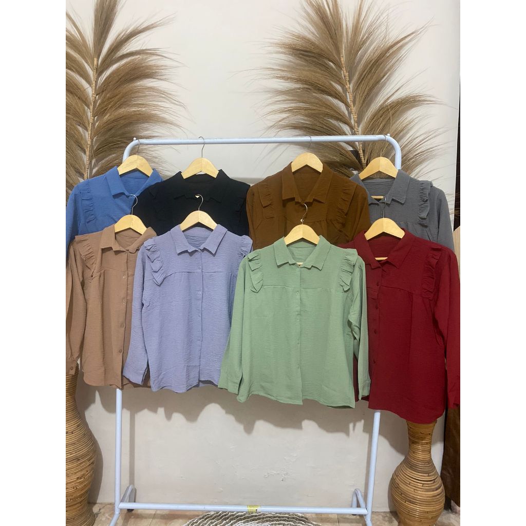 Atasan Kemeja Wanita Renata Crinkle Blouse Rempel Bahu