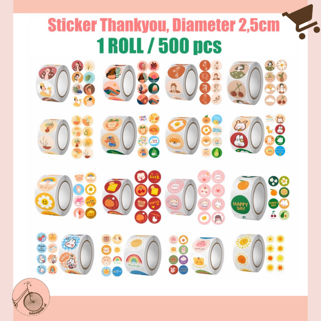 

500 Pcs Sticker Roll 2,5cm Stiker Terimakasih Happyday Kartun Stiker Unik Lucu Motif ST001