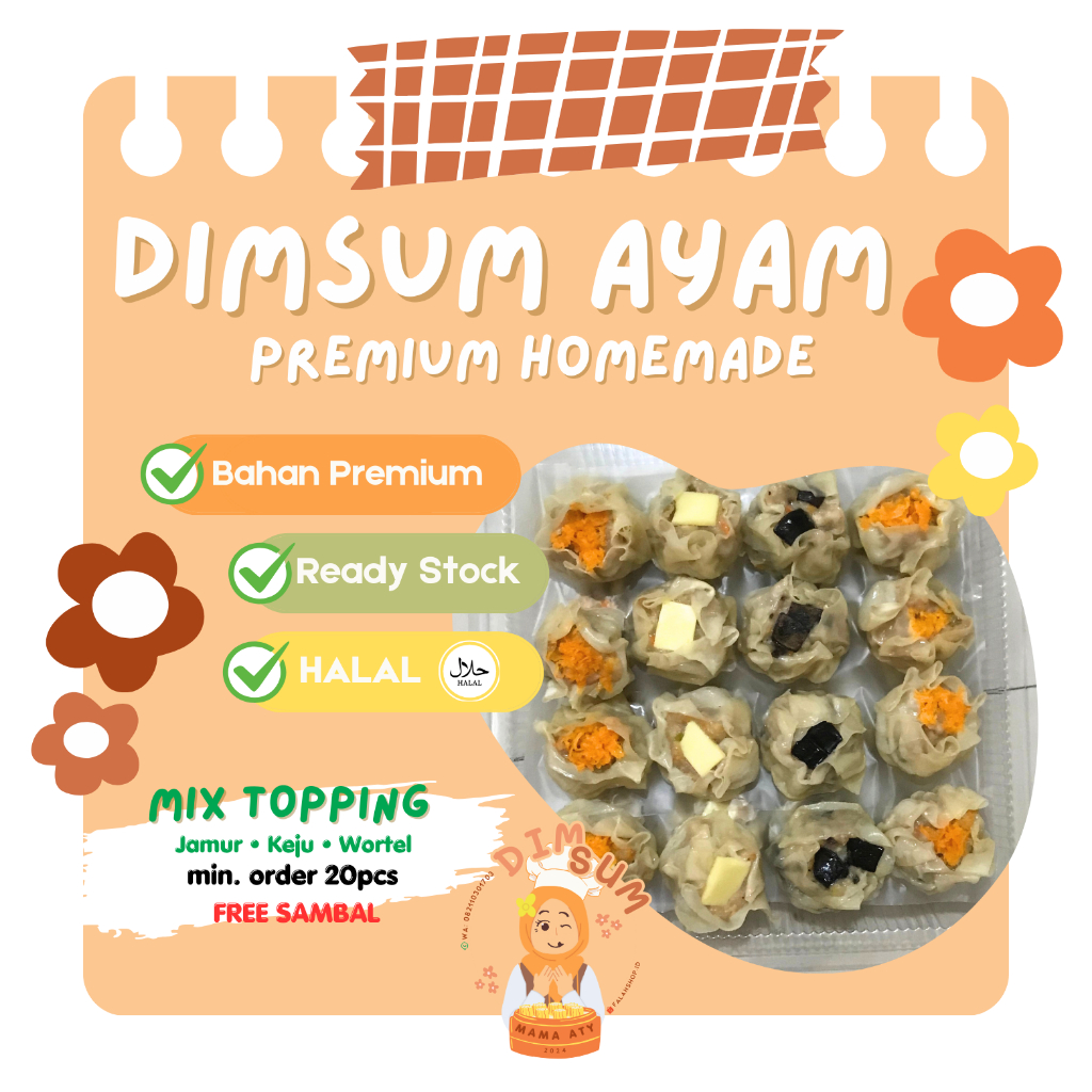 

Dimsum JUMBO Mama Aty Isi 50 pcs Rasa PREMIUM Tekstur Lembut Siomay Frozen Beku Halal FULL DAGING Ayam Chicken / Jamur / Keju / Telur Puyuh Campur Bisa Frozen Kirim Keluar Kota